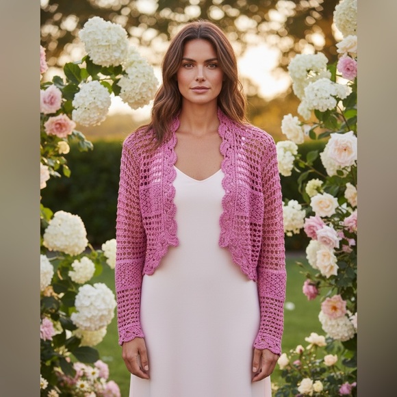 Pink academia Sydney Easton Crochet Women Sweater y2k - Picture 5 of 5